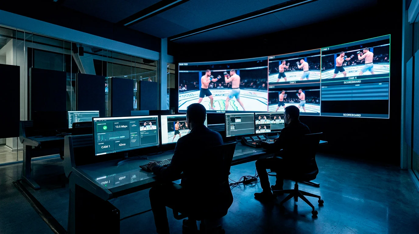 UFC event arena with security and monitoring operations ensuring fight integrity for betting markets