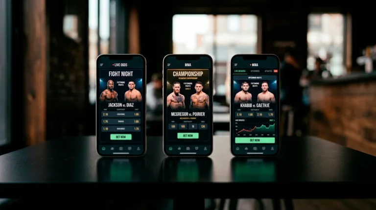 Multiple smartphone screens side by side showing different UFC betting odds